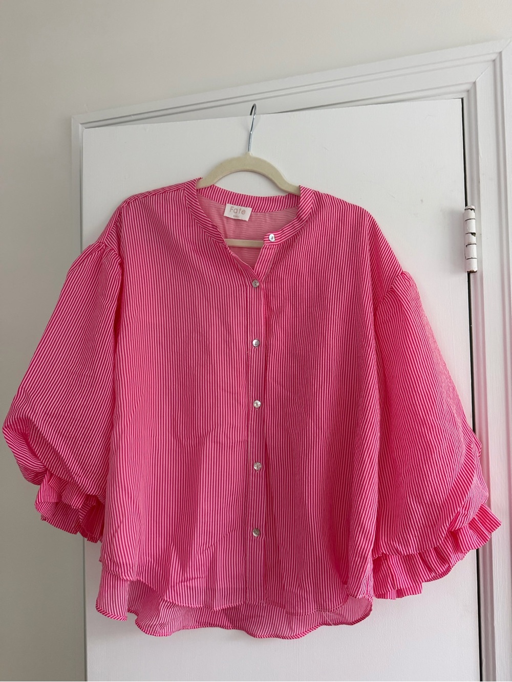 Pink Striped Women's Button-Front Top